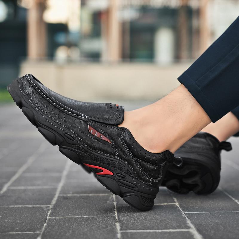 Breathable Leather Casual Men Shoes Newest Luxury Slip On Hiking Shoes Leisure Walk Loafers Men Moccasins Fashion Platform Shoes