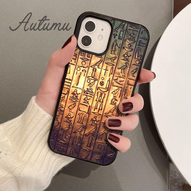 Ägyptische Hieroglyphen Symbole Handyhülle für iPhone 11 12 13 14 Pro Max mini XR XS SE 2020 7 8 Plus Samsung S21 S22 Hülle