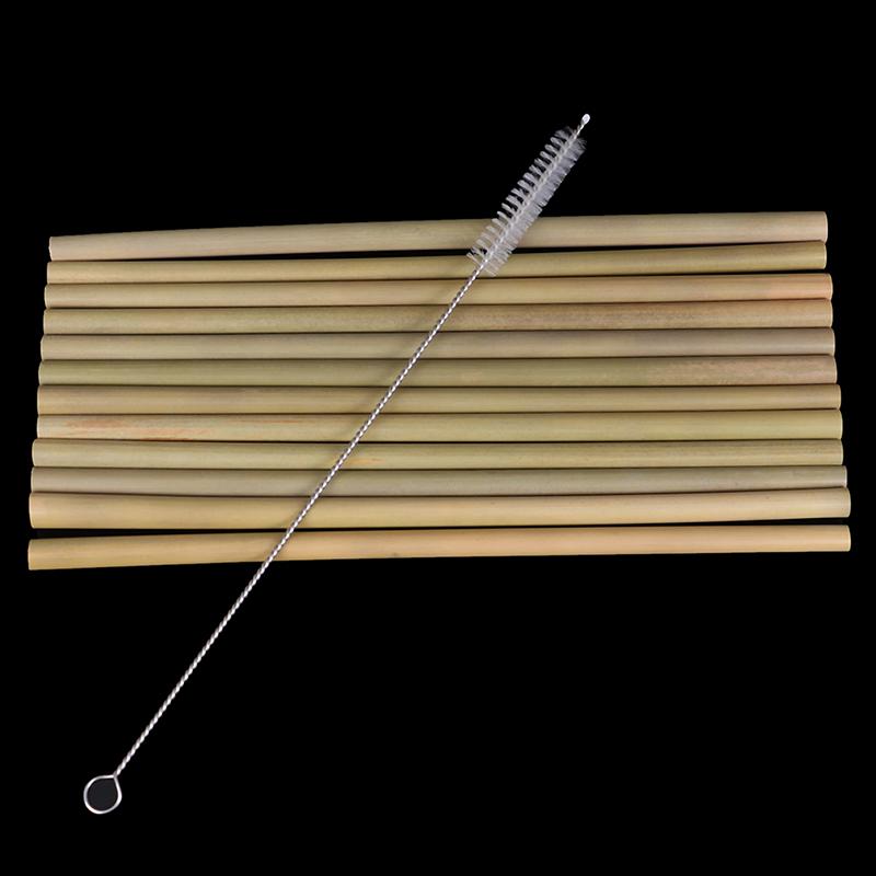 12pcs/set Bamboo Drinking Straws Reusable Eco-Friendly Kitchen With Clean Brush