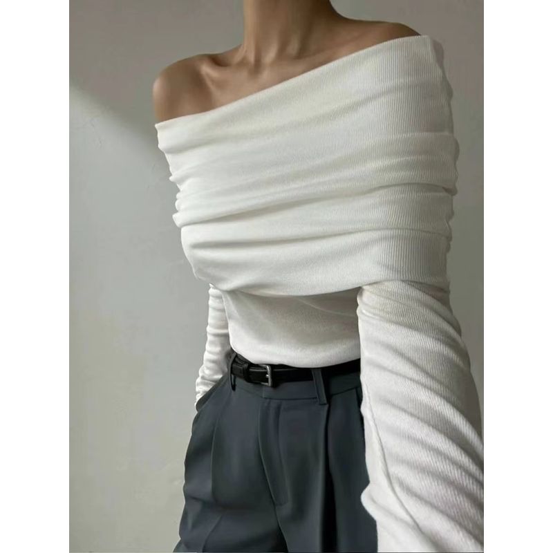 Fashion Style Off Shoulder Elegant Silm Chest Wrap Knitting Sweater Off Shoulder Knitted Sweater