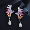WWJ Colorful Cubic Zirconia Long Butterfly Drop Earrings
