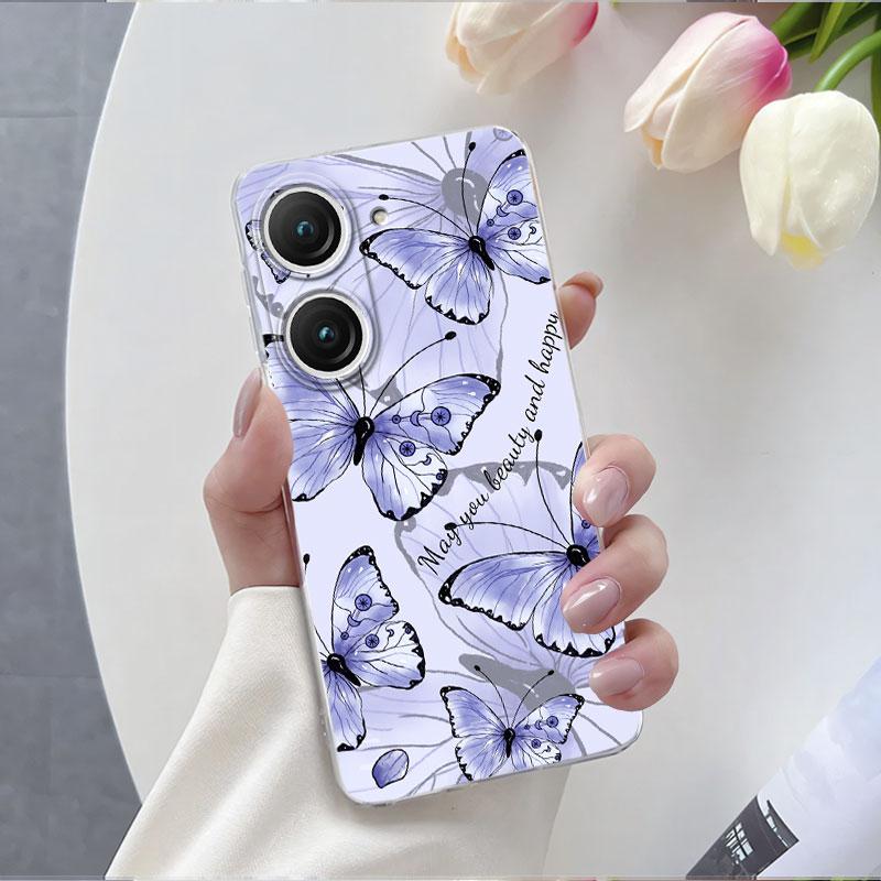 

For Asus Zenfone 9 10 Case Luxury Phone Case For Asus Zenfone 10 Marble Butterfly Flower Clear Soft Silicone Protective Cover Asus Zenfone 10
