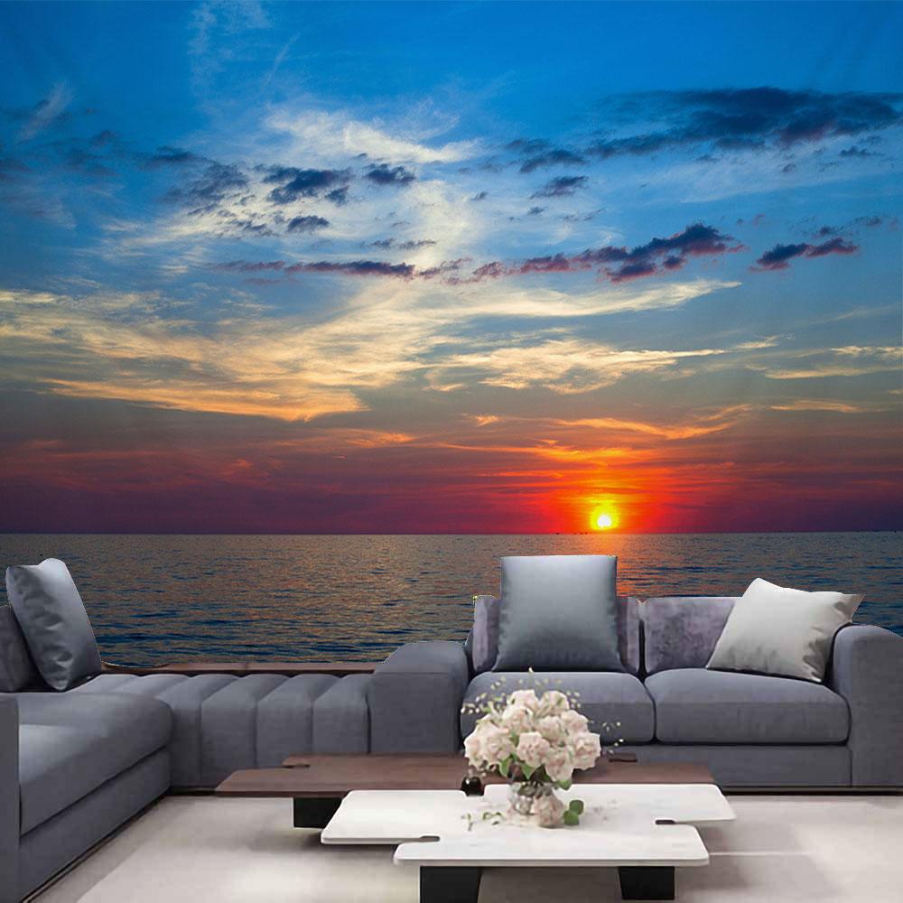 Ocean View Wall Tapestry Forest Waterfall Lotus Decoration Wall Carpet Beach Tapestry Living Room Bedroom Background Cloth