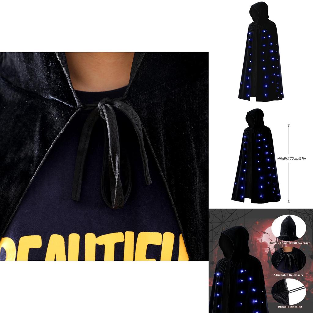 Adult Demon Cosplay Cloak With Led Light And Velvet Material For Halloween Costume Party