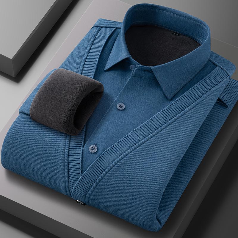 Men's long-sleeved shirt with thick wool, warm and casual, comfortable and versatile in winter, high quality, soft and trendy