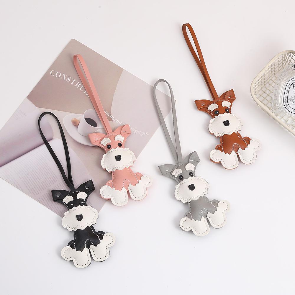 Mini Schnauzer Cute Cartoon Leather Bag Lanyard Keychain Pendant - Creative Small Gift