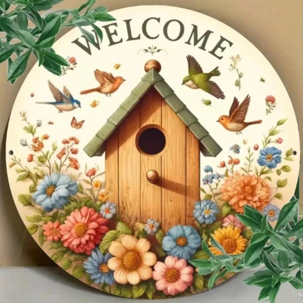 Vintage Floral Bird Welcome Sign Rust Proof Aluminum Wall Art Decor For Home Bar Cafe