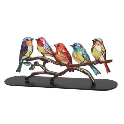Vögel auf Zweig Ornamente Handwerk Acryl Bunt Lebhaft Flache Tierstatue Dekoration für Schreibtisch