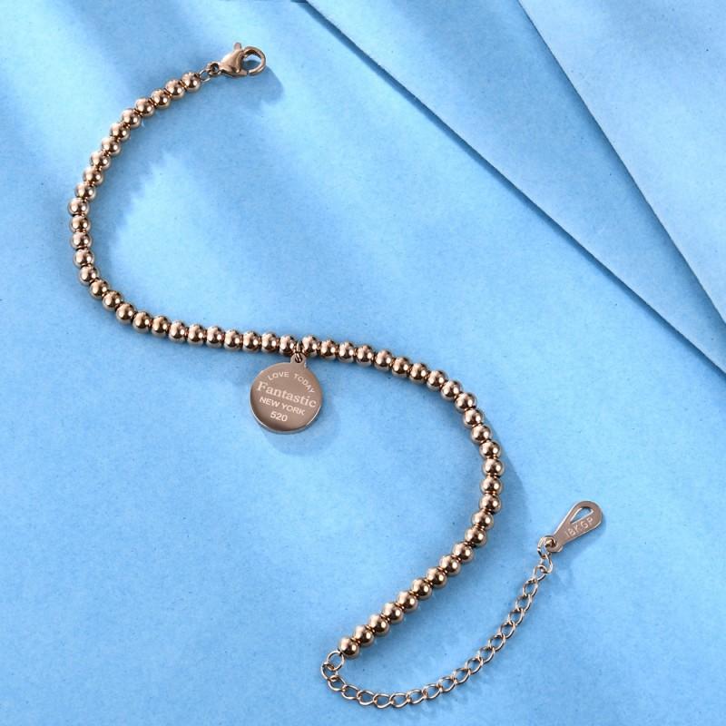 4mm Bead Bracelet Stainless Steel Round Disc Bangle Engraved Personalized Gift Women Minimalist Geometric Jewelry