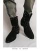 Men's Large Suede Leather Rivet Pointed Toe Ankle Boots - Medium Heel Fashion Knight Boots