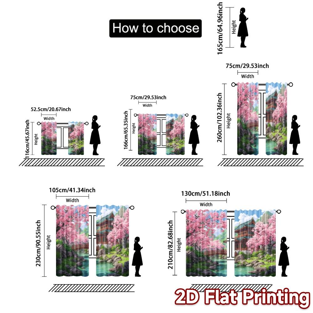 2pcs   2D FLAT PRINTING Curtains (Without Rod) Spring Serenity(1) Modern Curtains Polyester Easy Install Curtains Gifts Perfect