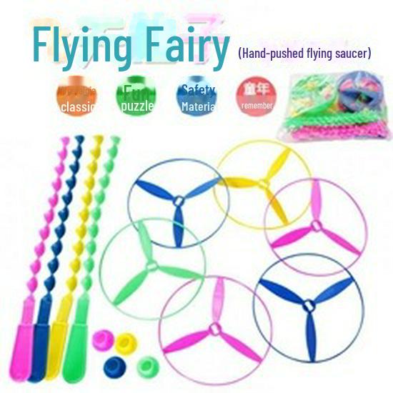 Large Flying Fairy Hand-Push Bamboo Dragonfly Frisbee for Kids