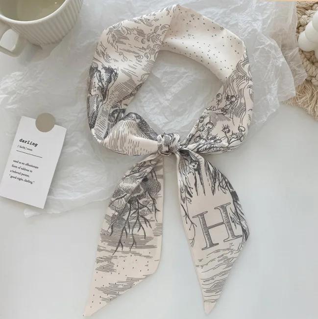 Fashion Skinny Scarf Women Luxury Letter Printing Tie Bag Handle Ribbon Hair Band Women's Headscarf New Lady Design Silk Scarves