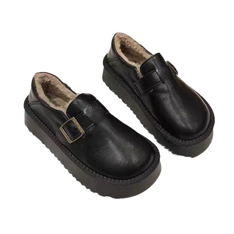 Platformové dámské boty sametové malé kožené boty nové zimní teplé sněhule Boken bavlněné boty