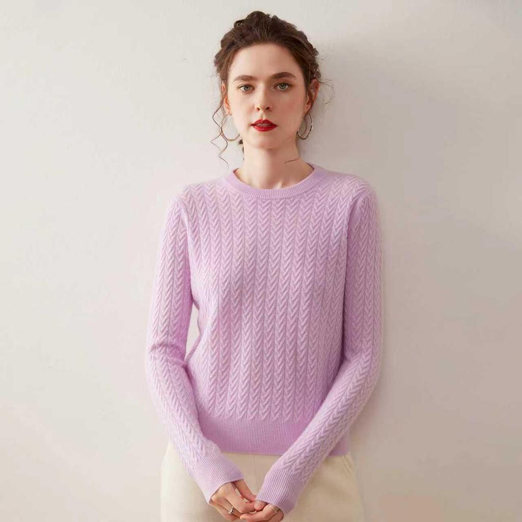 Autumn/Winter 2025 Women's Cashmere Cable Knit Sweater - Round Neck, Loose Fit, Slimming Style
