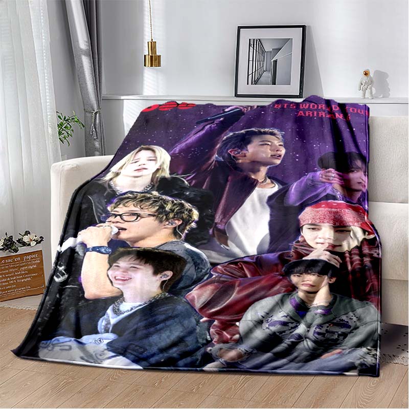 BTS Jungkook Black White Stage Collage Flannel Throw Blanket Soft Warm Sofa Bed Cover For Kpop ARMY Fans Bedroom Decor Gift