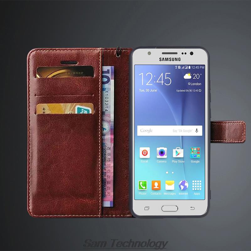 Kartenhalter Hülle für Samsung Galaxy J7 2015 J700F J700 PU Leder Flip Cover Retro Brieftasche Handyhülle Business Fundas Coque