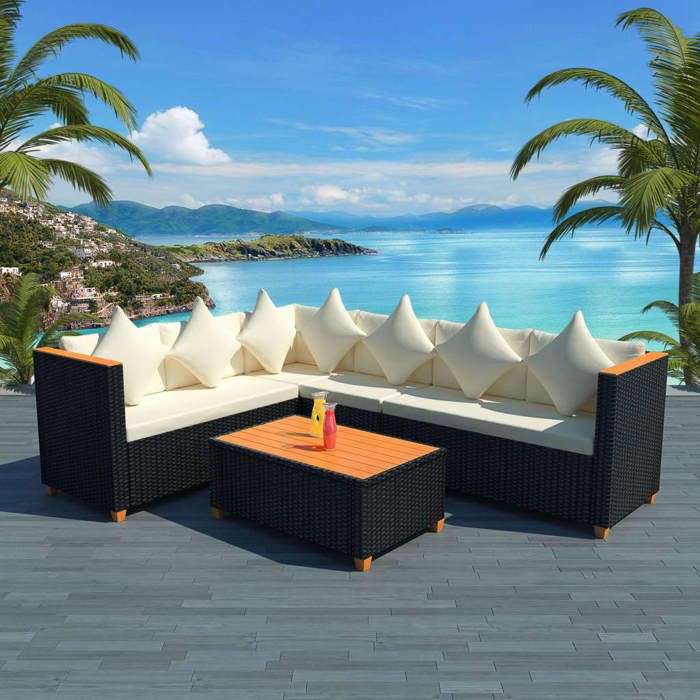 VidaXL Salon de Jardin 4 pcs avec Coussins Mobilier de Jardin Mobilier d'Extérieur Meubles de Patio Meubles de Terrasse Noir 43000