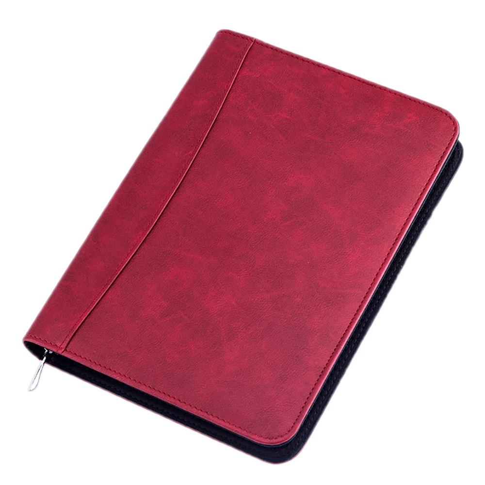 

Zipper Closure A5 Loose-leaf Notebook PU Leather Meeting Memo Book Student Diary School червоний