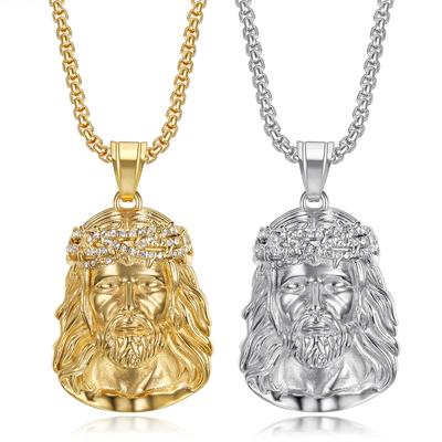 Stainless Steel Hip Hop Gold Plated Jesus Head Pendant Necklace Vintage Luxury Christian Chain for Men Women Religious Jewelry