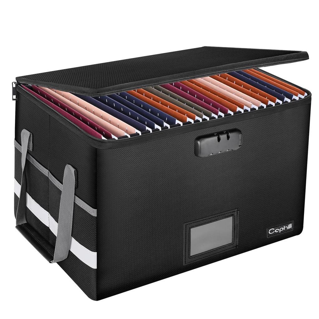 Caphill Fireproof Document Storage Box with Emergency Document Storage File Simple Valuables Hanging Black Lock, Waterproof, Supplies, Case, Box,