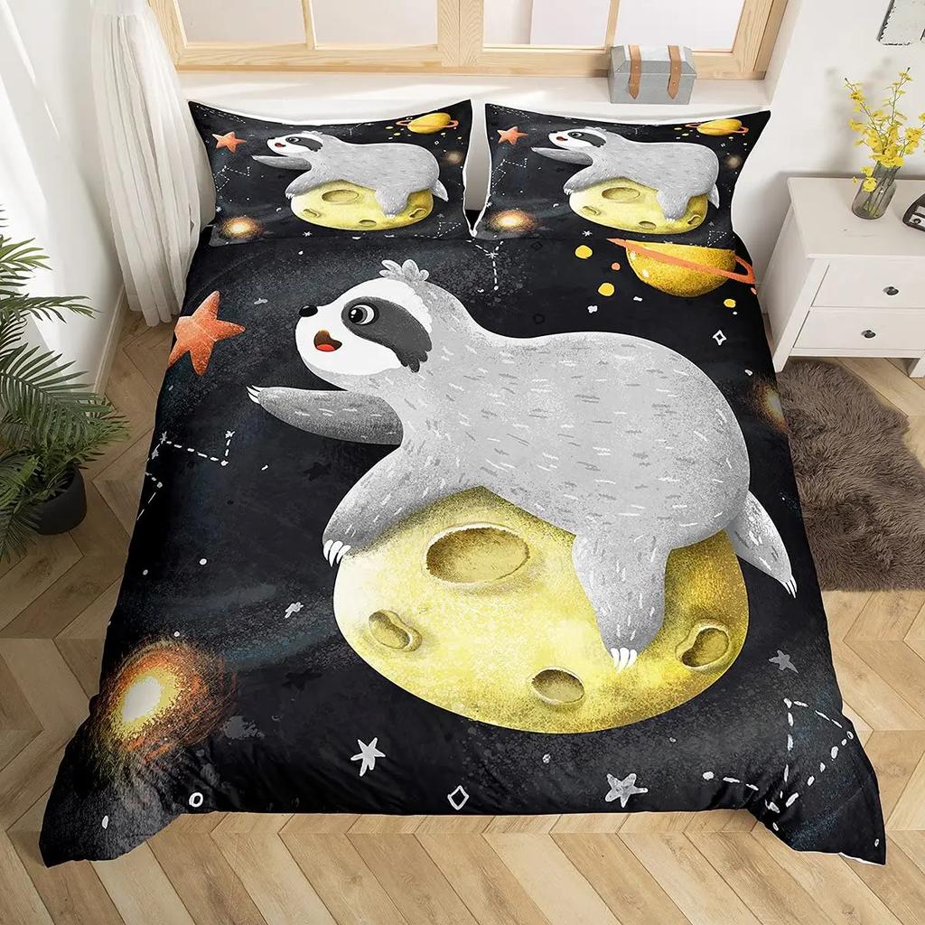 Carton Sloth Soft Duvet Cover Set Lovely Animals Beding Sets for Young Boys Young Girls Funy Sloth Tropical Leaves Floral Nature Comfortable Quilt