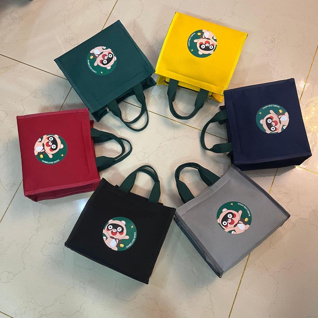 Cute Bear Canvas Lunch Tote - Large Capacity Bento Bag for Students & Moms