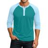 Men's Button-Down Contrast Raglan 3/4 Sleeve Top