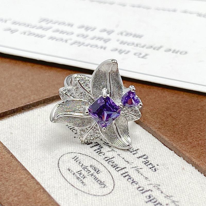 Medieval Court Style Retro Enamel Dripping Oil Ring Female Flower Butterfly Niche Light Luxury High-End Ring