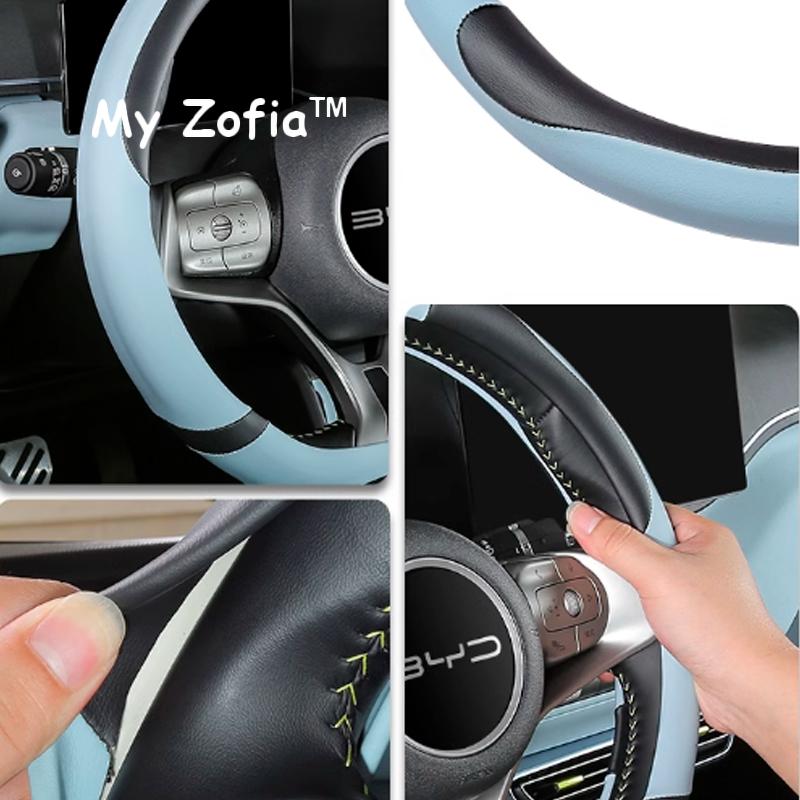For BYD Dolphin Mini Seagull 2024 2025 2026 Car Steering Wheel Cover Leather Non-slip Sweat proof Handle Cover Accessories