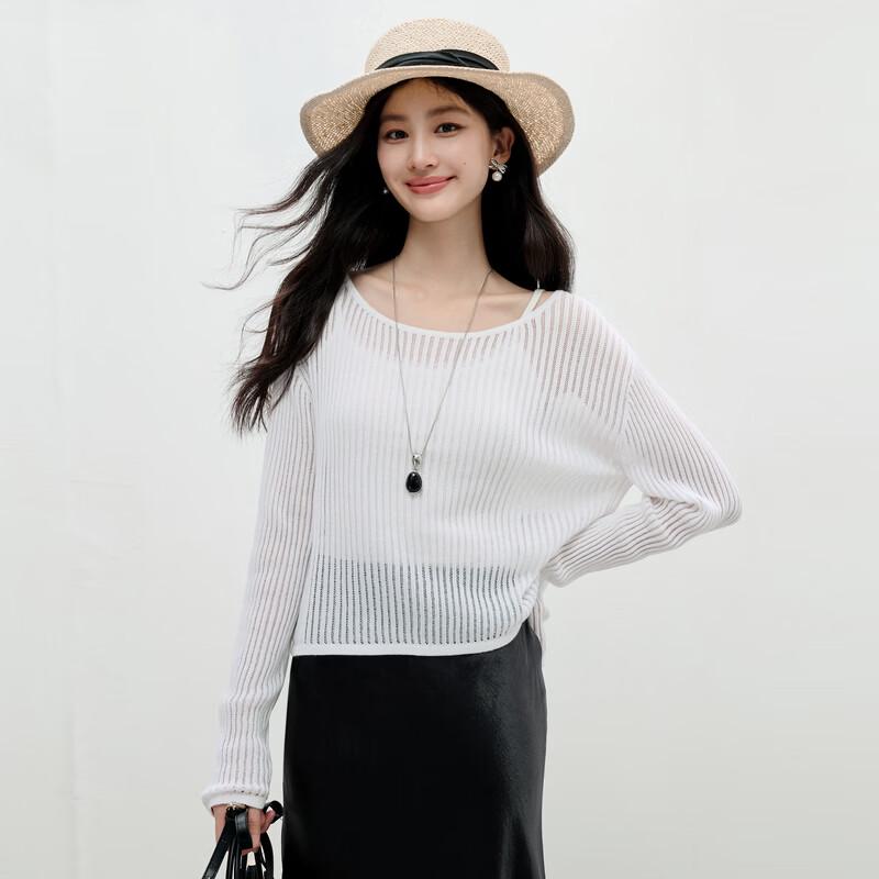 Qiusbiyiren Women s Hollow Knit Long Sleeve Cotton Top XL