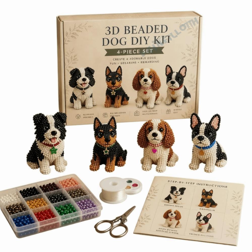 Colorful 3D Bead Pet Keychain Making Kit Tiny Beadwork Art Craft Set  For Beginners
