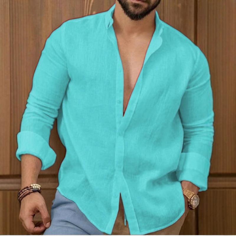 Men S Long Sleeve Solid Color Casual Cotton Linen Shirt