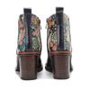 Johnature Genuine Leather Women Shoes Thick Heeled Short Boots  Round Toe Patchwork Handmade Ankle Boots
