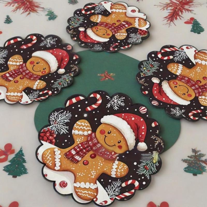4Pcs/set Christmas Table Mats Circular Waves Placemats Non Slip Heat Resistant Winter Dining Party Christmas Decor Placemats