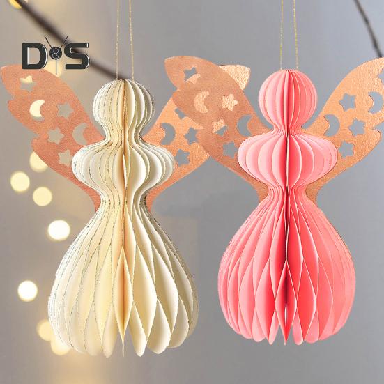 Angel Honeycomb Ornament Paper Angel Hanging Ornament with Sparkling Edge 3D Honeycomb Angel Decoration for Birthday Party Wedding