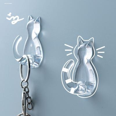 5Pcs No-Drilling Cat Tail Sticky Hooks Wall Mounted Towels Rack Cartoon Cat Hooks  Space Saving