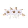 Alloy Leaf & Ceramic Magnolia Flower Hair Comb - Bridal Headdress Accessory