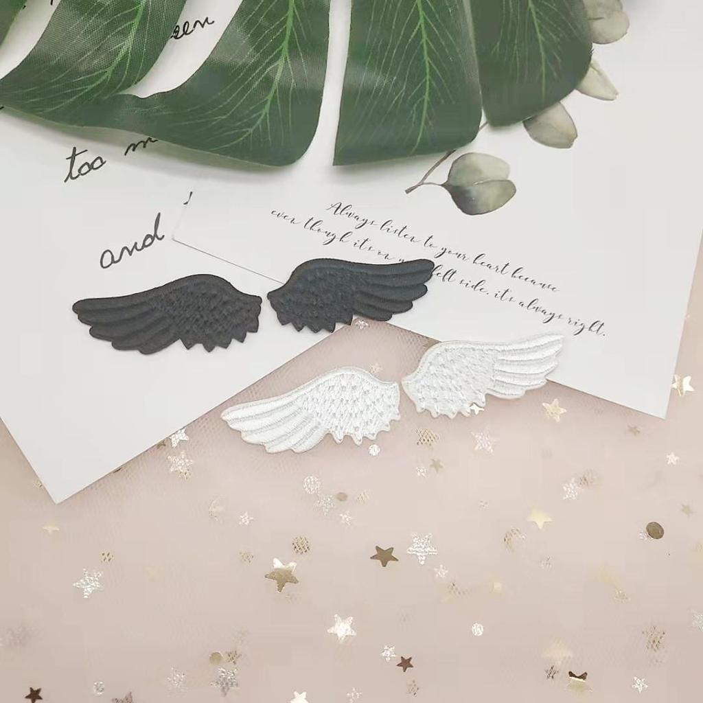 Na Yang Black & White Wings Embroidery Patch - Cute Self-Adhesive Decorative Applique for Shoes & Clothing
