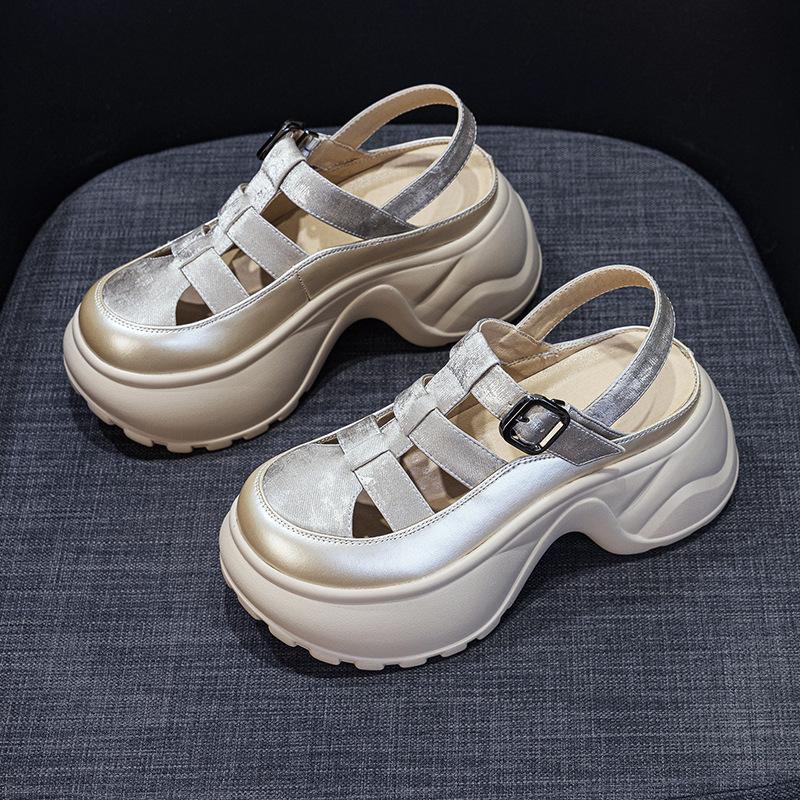

thick-soled Roman sandals women s 2025 summer new hollow and breathable casual fashion versatile thick heel heightening women s sandals 34