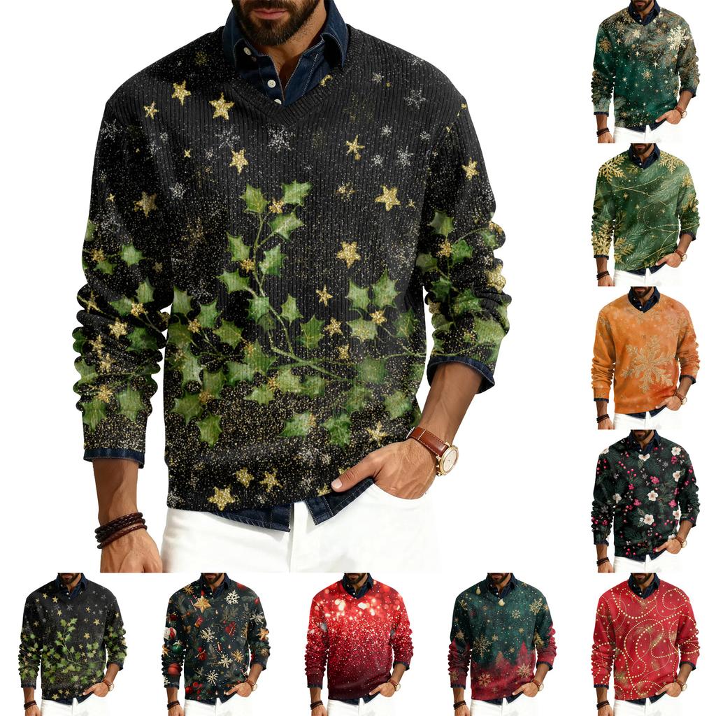 Pánský pulovr s V-výstřihem, s dlouhým rukávem, žebrovaný úplet