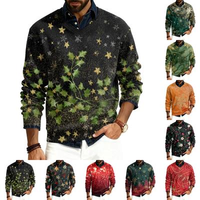 Men's V-neck Long-sleeved Ribbed Knit Pullover