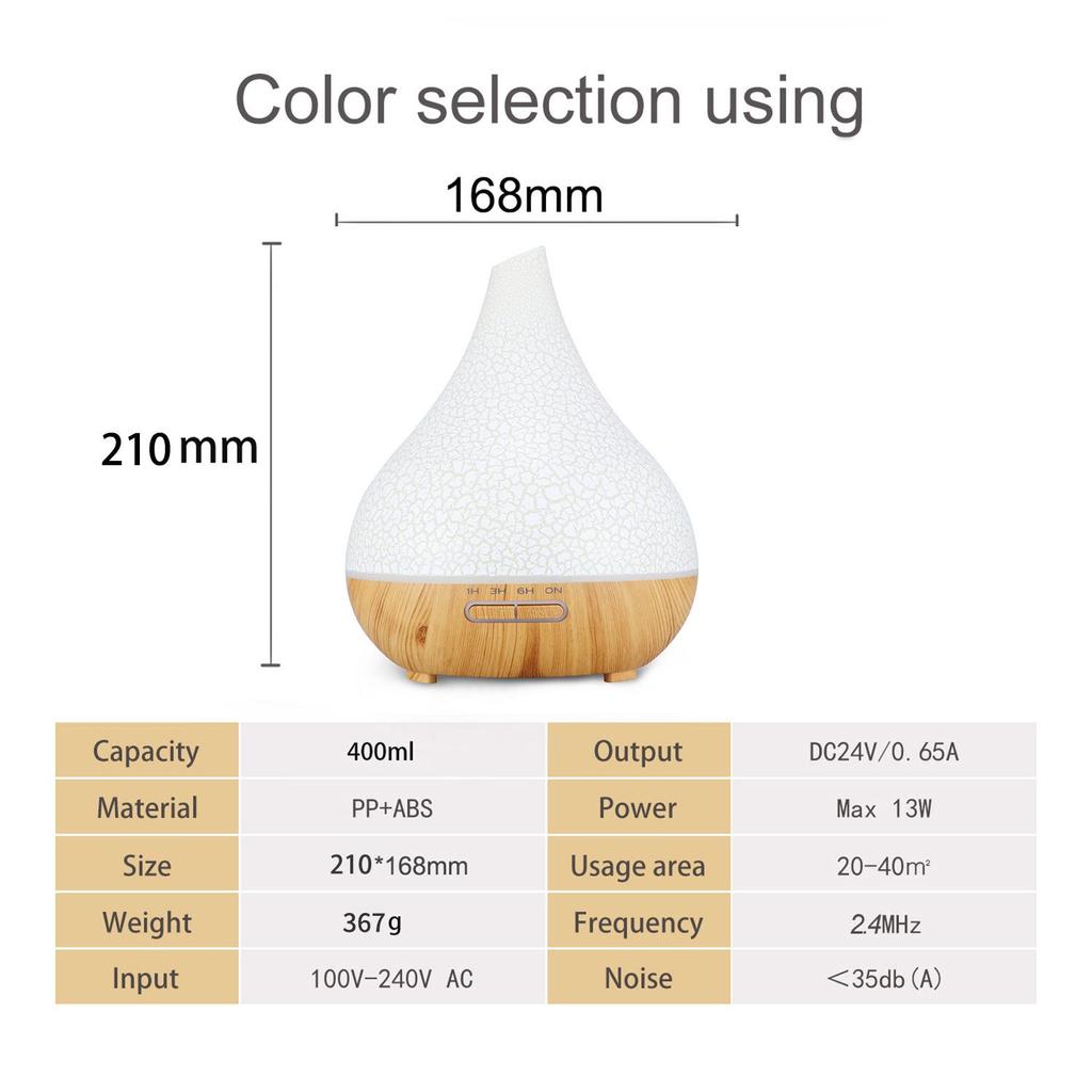 Wood Grain Aroma Diffuser & Humidifier - 400ML, Seven-Color LED