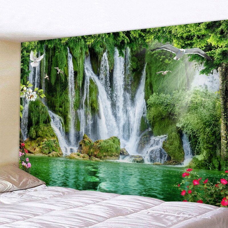 Tapestry beautiful nature waterfall forest seascape 75x100