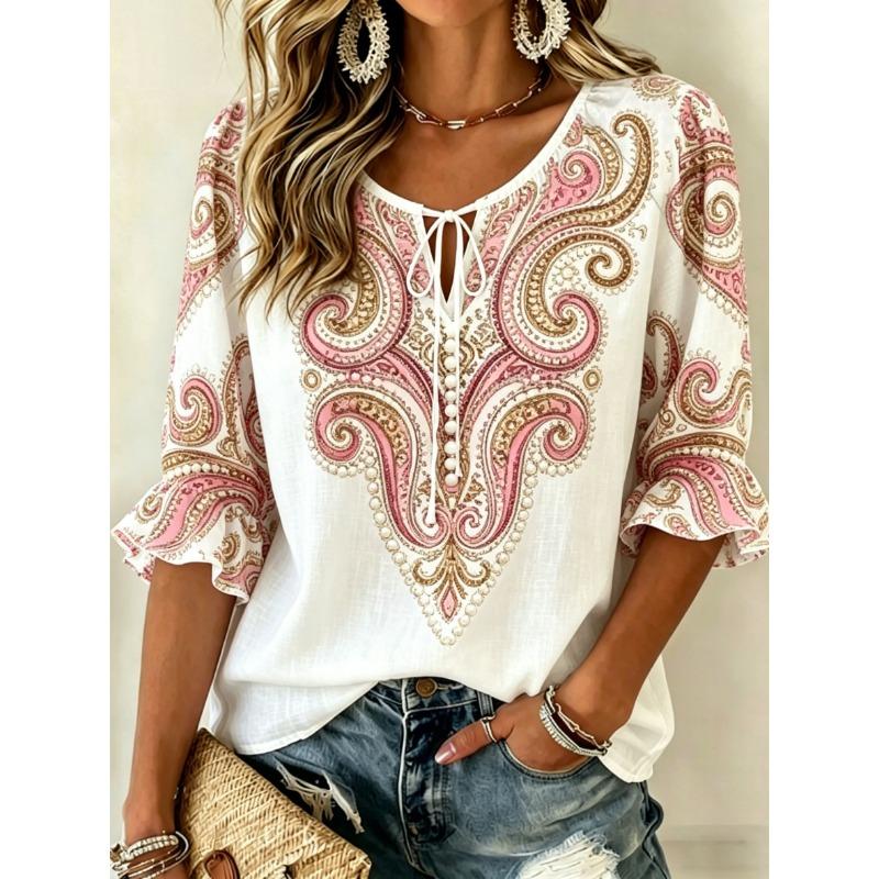 Lazy Style Loose Women's Half Sleeve Top, Creative Full 3D Print, Light Breathable Age-Reducing Home Outdoor Shirt