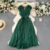Sommer Neues Französisches Chic Maxikleid Damen V-Ausschnitt Ärmellos Schnürung A-Linie Falten Damenkleider Damen