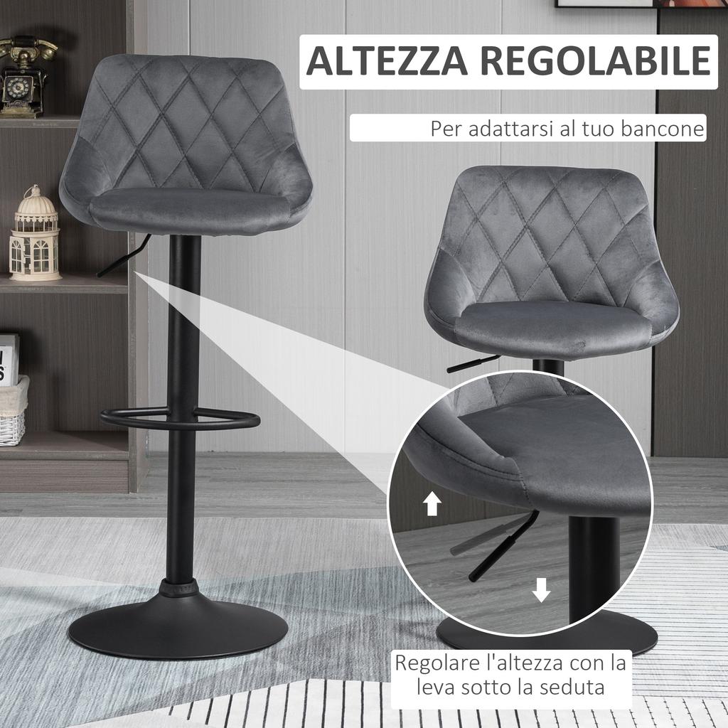 Set of 2 Height-Adjustable Bar Stools. 46x48x83-104cm. Gray and Black