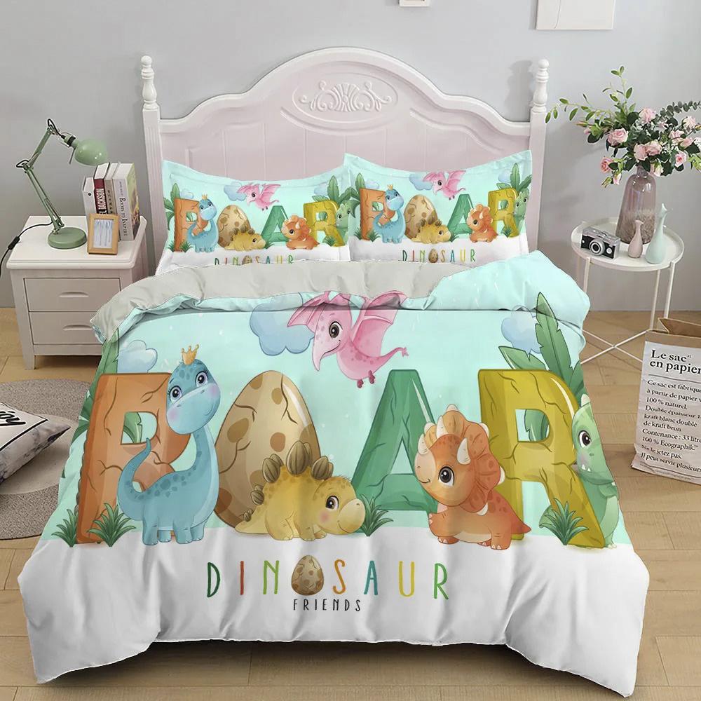 Cute Dinosaur Duvet Cover Kids 3D Cartoon Animal Bedding Set Full/Queen Microfiber Quilt Cover For Boy Girl Child Bedroom Decor