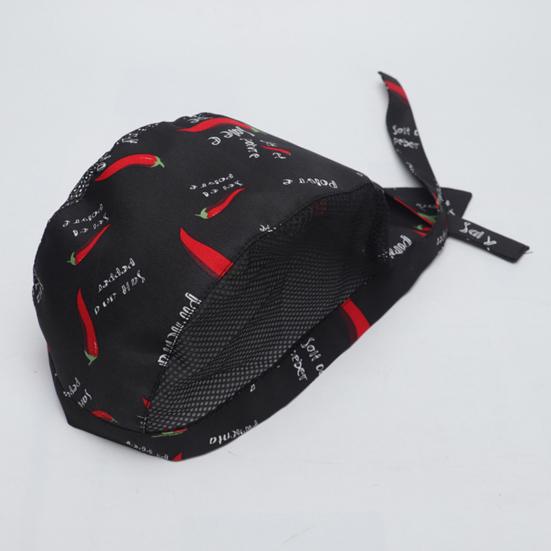 Chef Hat Printing Bouncy Mesh Adjustable Unisex Prevent Hair Falling Lace Up Pepper Restaurant Working Hat for Hotel