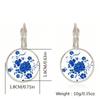 Time Gemstone Blue Flower Porcelain Earrings Ear Hook Ancient Style Alloy Jewelry For Women Girls